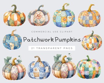 Calabaza de patchwork, descarga digital de otoño, arte PNG de otoño, bonita sublimación para manualidades y decoración