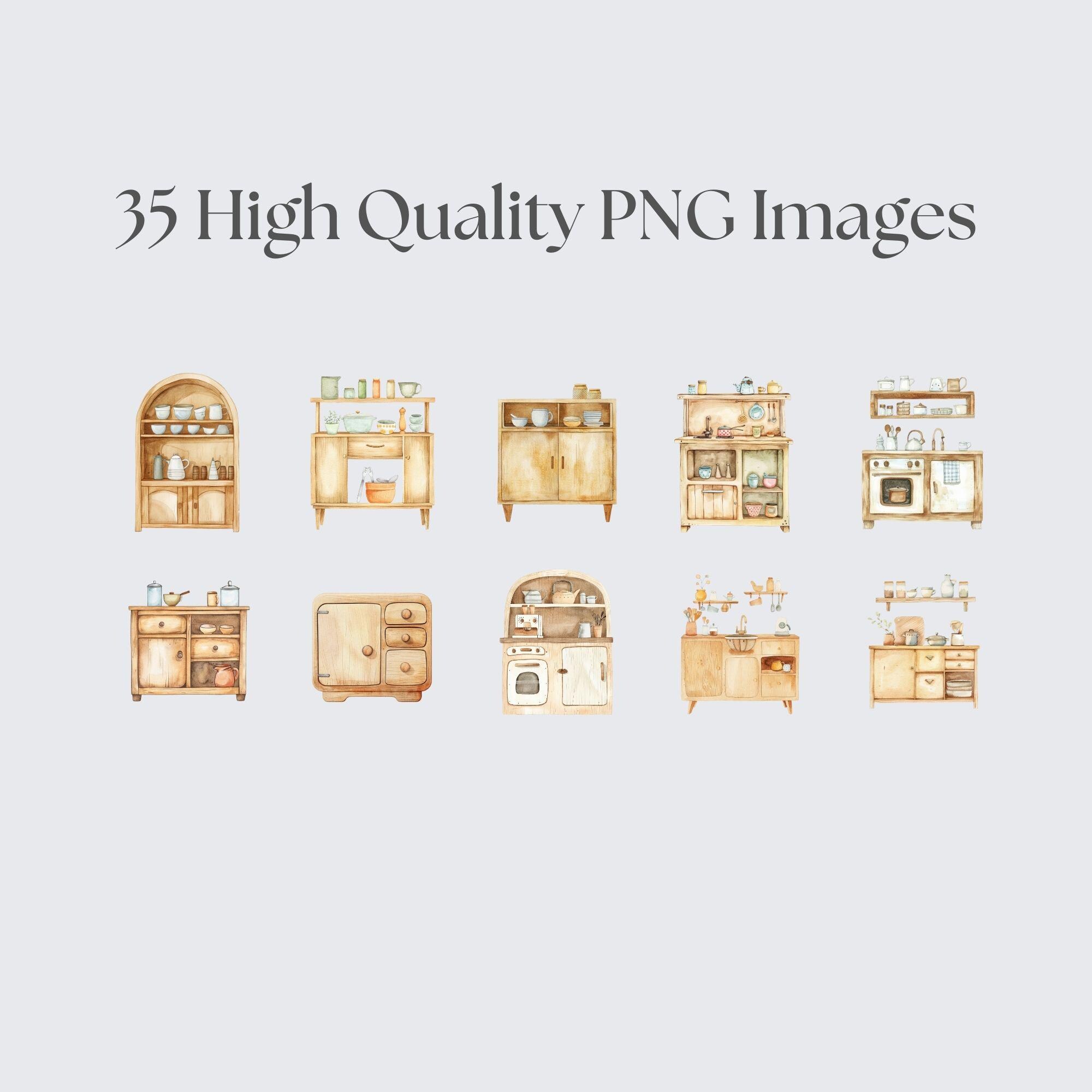 Kitchen Cabinet Clipart, Vintage Watercolor Pngs, Digital Download for ...