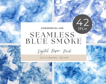 Seamless Blue Smoke Digital Download, Tumbler Wrap, Sublimation Background, PNG Pattern for Crafts & Art, Creative Projects, Commercial Use