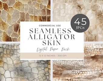 Alligator Seamless Pattern, Digital Paper for Scrapbooking, Printable Background, Crocodile Animal Print