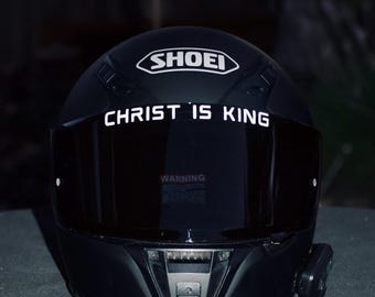 Minimalist Christ is King Decal | Reflective Dark Grey Motorcycle Helmet Sticker | Weatherproof Christian Vinyl