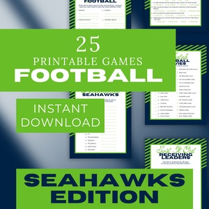 Seahawks Printable Party Games Bundle, Football Trivia, NFL Team Word Search, Fun Draft Day Games, Super Bowl Fun, Game Day Activities