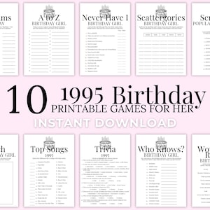 30th Birthday Printable Party Game Bundle, Birthday Girl Gift, 1995 Trivia, Would You Rather, Fun Games for Girls