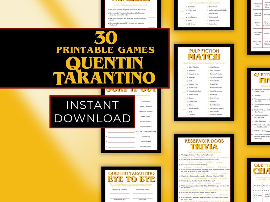 Quentin Tarantino Printable Party Games Bundle, Pulp Fiction, Kill Bill ...
