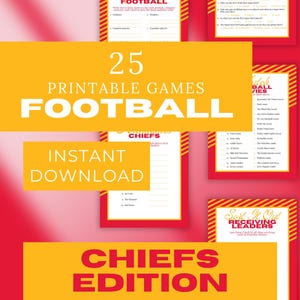 Chiefs Printable Party Games Bundle, Football Trivia, NFL Team Word Search, Fun Draft Day Games, Super Bowl Fun, Game Day Activities