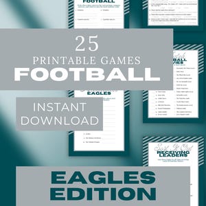 Eagles Printable Party Games Bundle, Football Trivia, NFL Team Word Search, Fun Draft Day Games, Super Bowl Fun, Game Day Activities