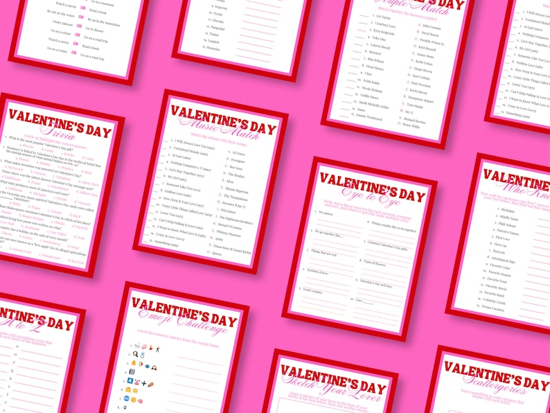 Valentine's Day Printable Party Games Bundle, Valentine's Day Trivia ...