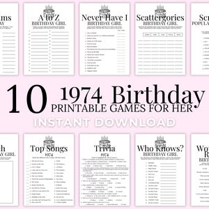 51st Birthday Printable Party Game Bundle, Birthday Girl Gift, 1974 Trivia, Would You Rather, Fun Games for Girls