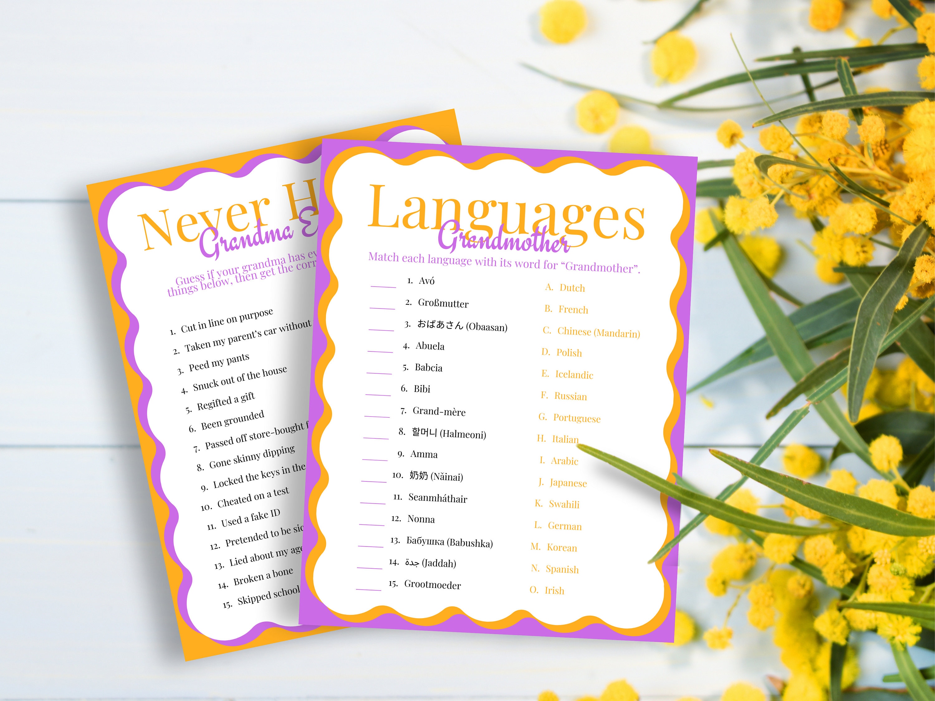 Grandma Printable Party Game Bundle, Grandmother Gift