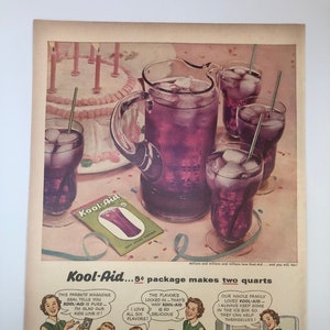 Koolaid Vintage Advertisement 1950’s Kitchen Decor Home Decor Original Advertisement Wall Art Collectible Mid Century Bar Decor
