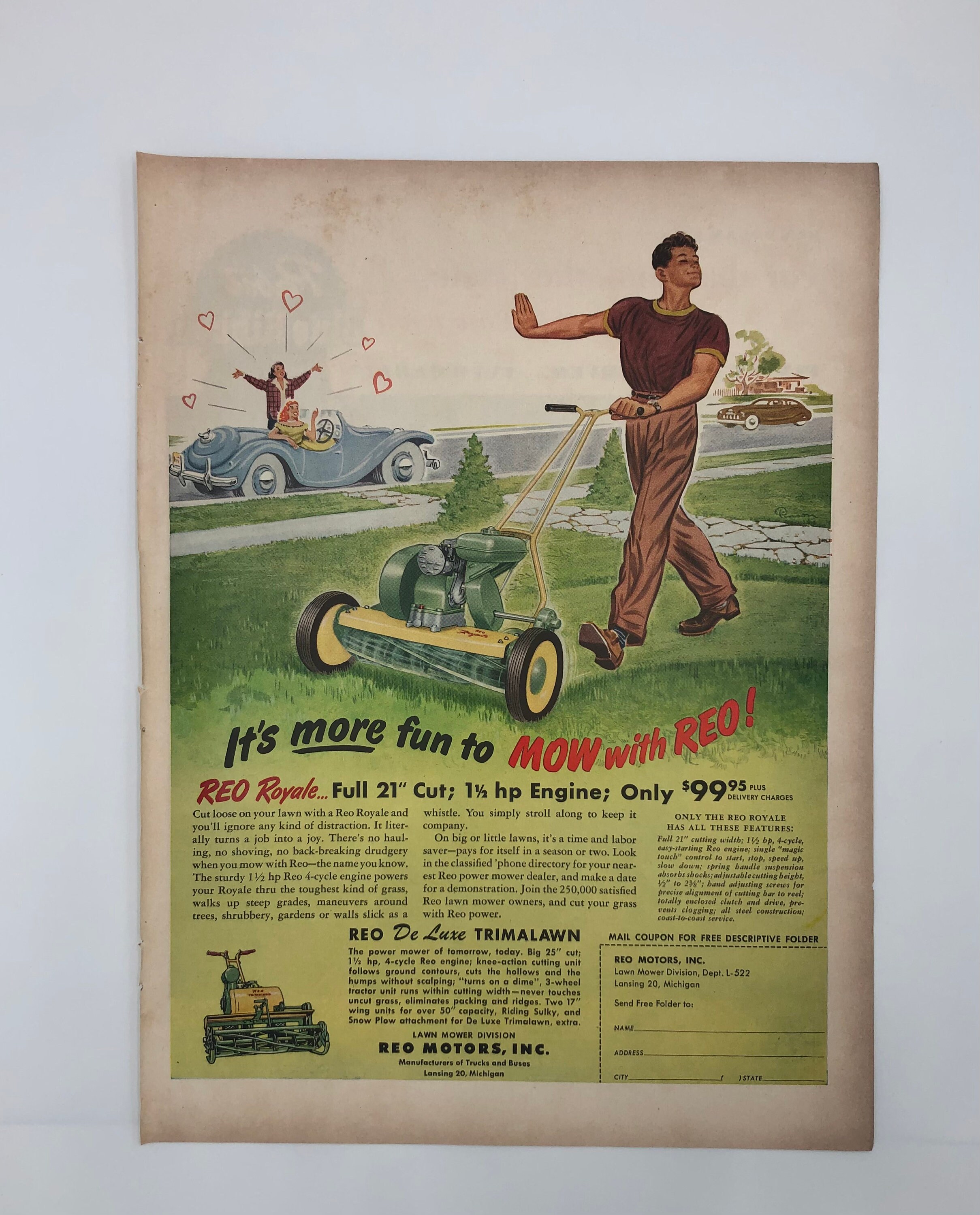REO Lawnmower Advertisement Home Decor Original Advertisement Wall Art