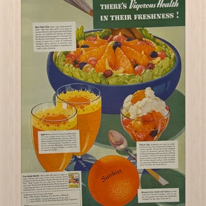 Vintage Sunkist Ad - 1950s Kitchen Decor - Original Print