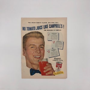 Campbell’s Tomato Advertisement 1950’s Kitchen Decor Home Decor Original Advertisement Wall Art Collectible Dining Room Food Art