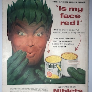 Mid Century Jolly Green Giant Niblets Vintage Advertisement 1950’s Kitchen Decor Home Decor Original Advertisement Wall Art Collectible