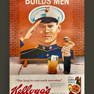 Kellogg’s Cereal 1960’s Kitchen Decor Home Decor Original Advertisement Wall Art Collectible Mid Century Food Art Military Breakfast Corn