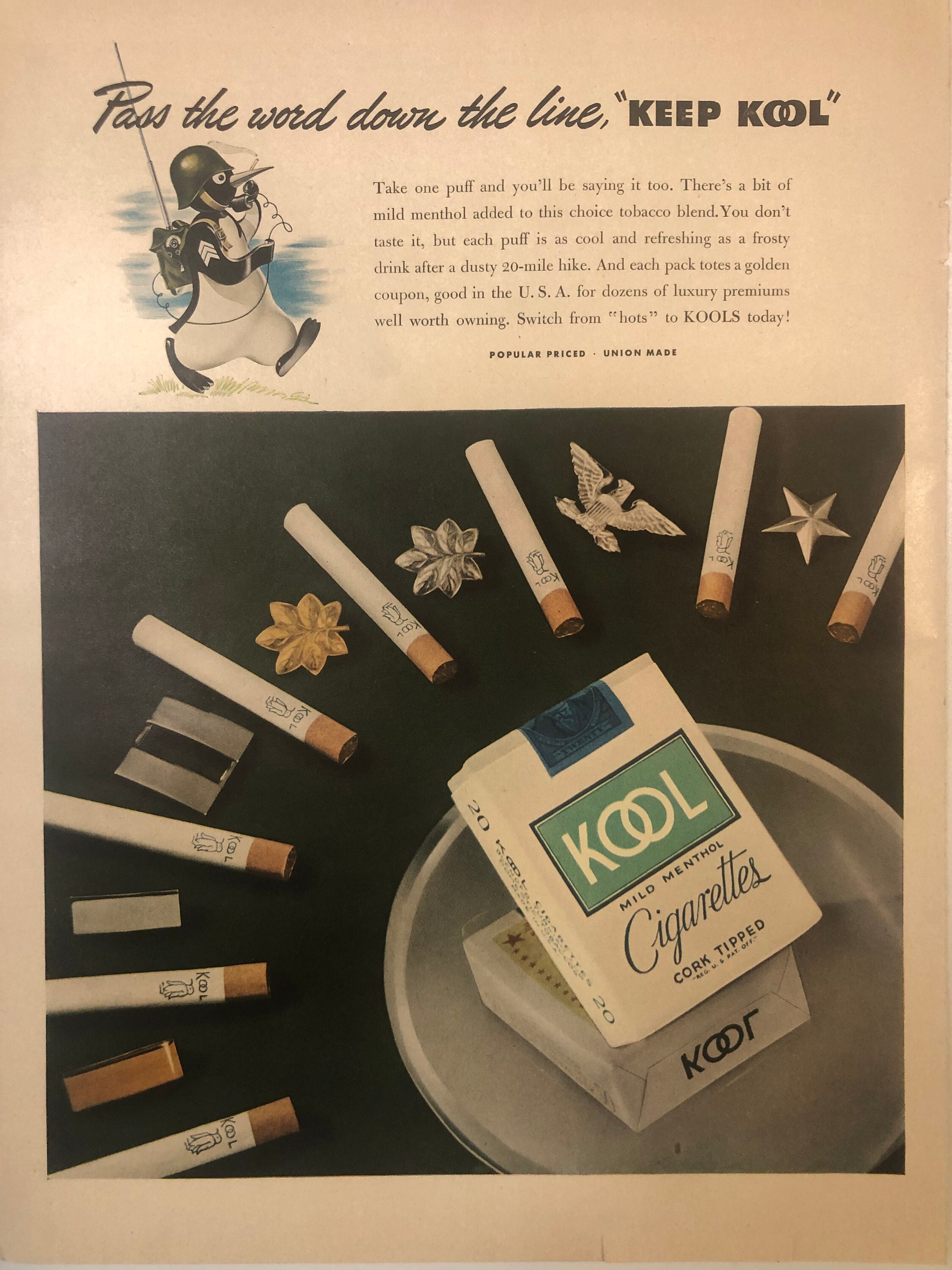 free coupons for kool cigarettes usa printable KOOL Cigarettes Advertisement 1940's Man Cave Decor Home Decor Original  Advertisement Wall Art Collectible Mid Century Bar Decor Tobacco