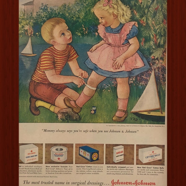 Johnson and Johnson Vintage Advertisement 1950’s Home Decor Original Advertisement Wall Art Collectible Bathroom Decor Medical Supply