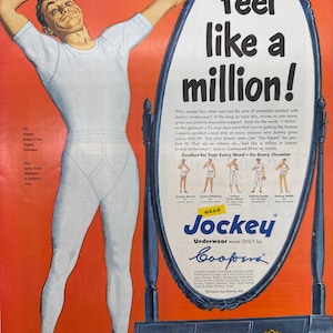 Jockey Clothing Underwear Vintage Advertisement 1950’s Decor Home Original Wall Art Collectible Mid Century Closet Bedroom Gift Ad