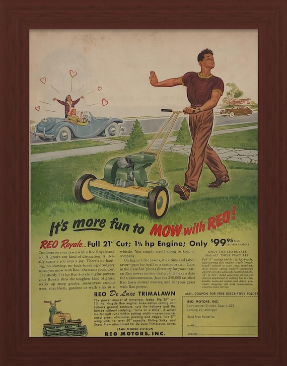 REO Lawnmower Advertisement Home Decor Original Advertisement Wall Art Collectible Mid Century 1950s Retro Lawn Care Etsy Canada