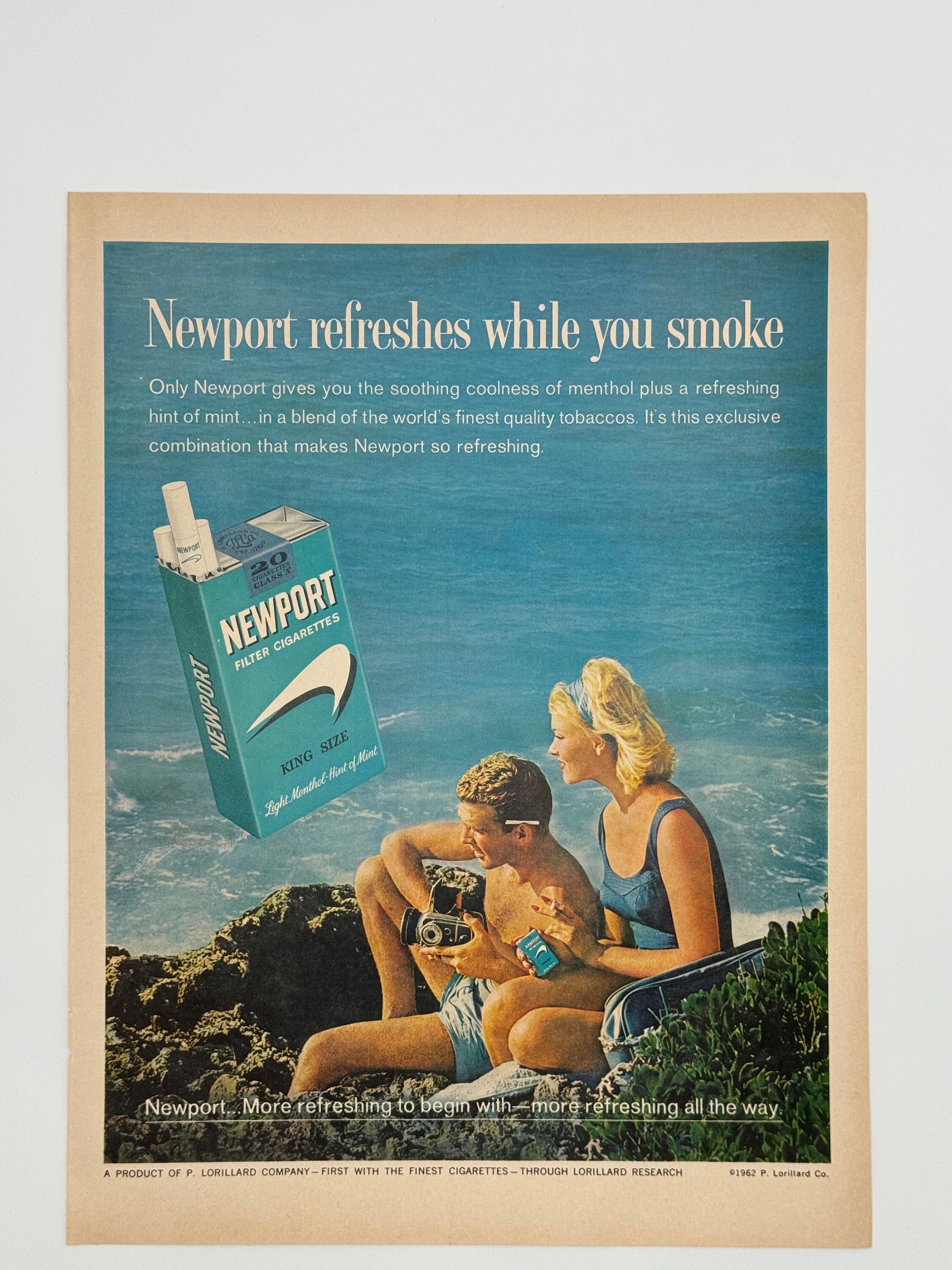 1962 Newport Cigarettes Ad: Mid-century Bar Decor, Man Cave Art