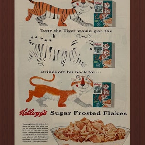 Kellogg’s Frosted Flakes Cereal 1950’s Kitchen Decor Home Decor Original Advertisement Wall Art Collectible Mid Century Food Advertisement