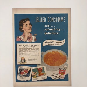 Campbell’s Consomme’ Advertisement 1950’s Kitchen Decor Home Decor Original Advertisement Wall Art Collectible Dining Room Food Art