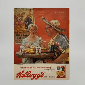 Kellogg’s Cereal 1960’s Kitchen Decor Home Decor Original Advertisement Wall Art Collectible Mid Century Food Advertisement Breakfast Corn
