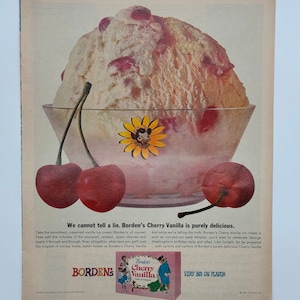 1962 Borden&#39;s Ice Cream Ad: Vintage Kitchen Decor Wall Art