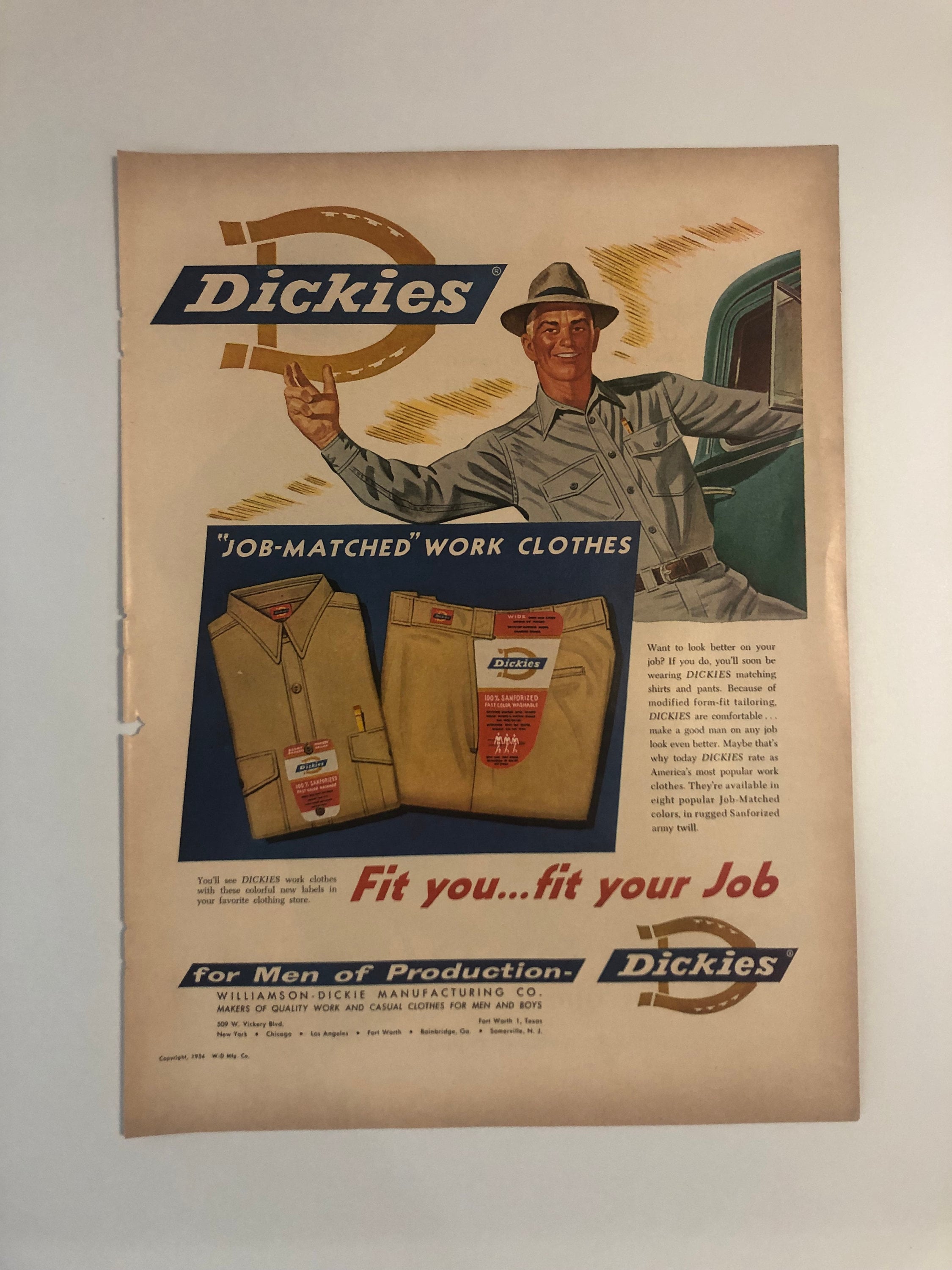 Dickies Vintage Advertisement 1950's Decor Home Decor