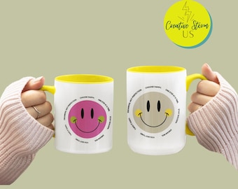 Choose Happy Smiley Mug,  Fun Positive Coffee Cup,  Pick Your Face and Color , Personalized Gift, Motivational Mug