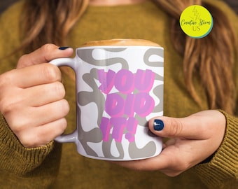 Personalized YOU DID IT Mug  Fun Motivational Gift, Birthday Present, Coffee Lovers Cup, Camo Style Retro Mug, Home Office Decor
