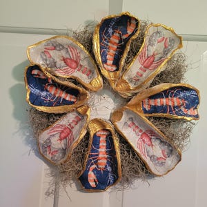decoupaged seashell wreath, beach decor, nautical decor, beach house decor, seashell art, wall hanging, hand painted shells, Christmas wreat
