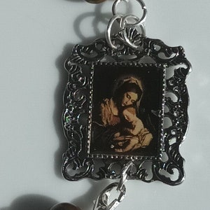 Tigerstein Rosenkranz Armband 8mm mit Mutter Maria und Kind Jesus Madaillon