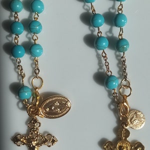 Turquoise Chaple Bracelets  one with a medal of St Therese another w/ Miraculous Medal