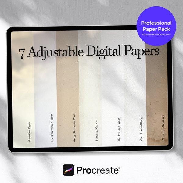 Verstelbare digitale papieren voor Procreate | Realistisch Procreate-papiertextuurpakket voor illustratie, schilderen, schetsen, tekenen en meer...