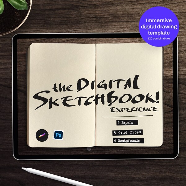 The Digital Sketchbook | Procreate and Photoshop template pack | Paper, grid and background textures for writing, sketching drawing and more