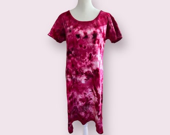 Pink Tie Dye Dress Size Large - Boho Chic Short Sleeve, Casual Hand Dyed Women's Clothing, Unique Gift for Her