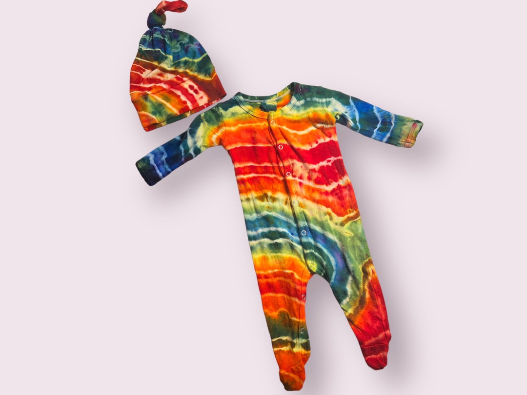 Bamboo Baby Set, Tie Dye Newborn Rainbow Footie and Hat, Bamboo Gift