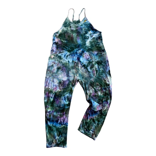 Green Tie dye overalls, *MADE TO ORDER*  boho jumpsuit, colorful jump suit, women’s ice dye overalls, size small to xxl, custom made apparel