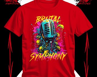 Camiseta gráfica de micrófono colorido, diseño de sinfonía brutal, camiseta musical unisex, arte de salpicaduras vibrantes