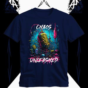 Colorful Graffiti Microphone Design T-Shirt, Urban Style Vocalist Tee, Unisex Graphic Music Artist Top
