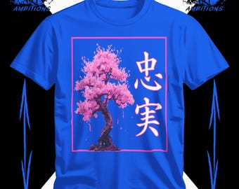 Cherry Blossom Tree Graphic T-Shirt, Aesthetic Japanese Kanji Tee, Pink Floral Nature Print Shirt, Casual Streetwear Top for All