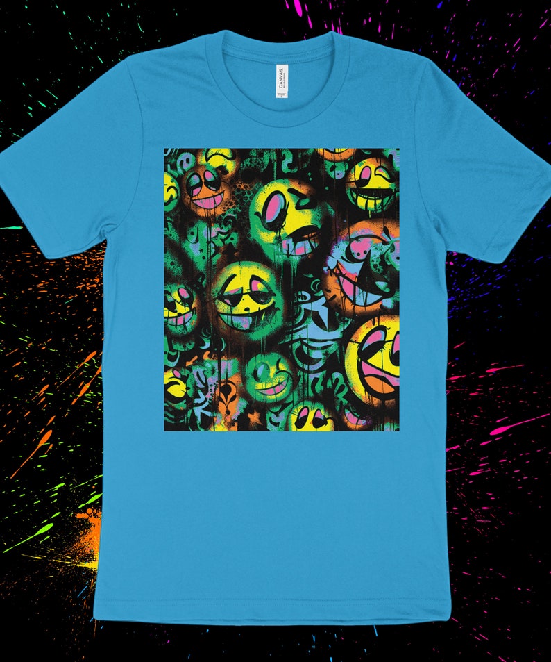 Abstract Graffiti Art Smiley Faces T-shirt, Colorful Urban Streetwear ...