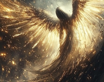 Divine Flame Winged Angel Christian Art Digital Print - 16x20