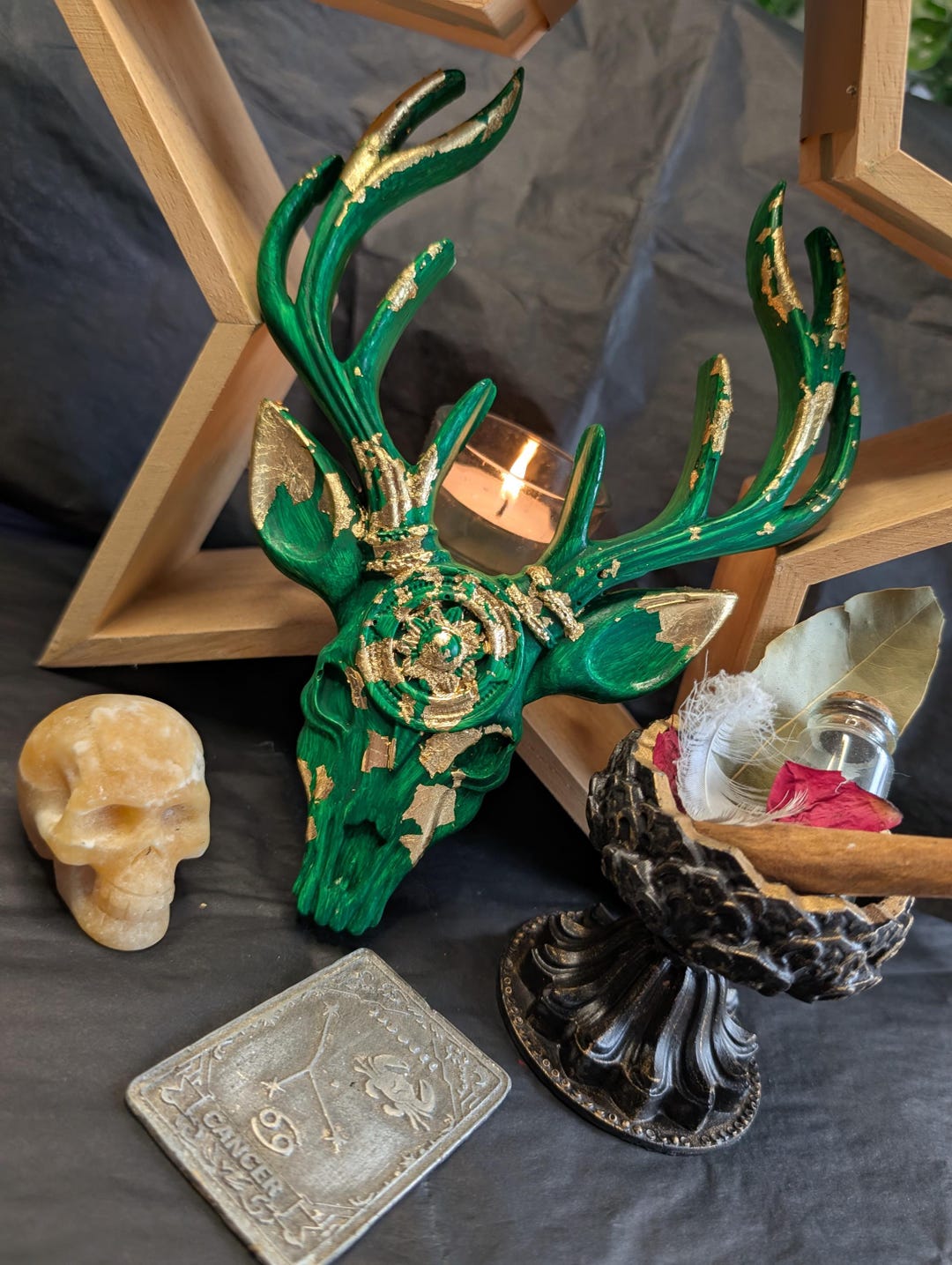 Celtic Ritual Offering Handcrafted Stag Head Altar Piece Witchy Pagan Decor Woodland Ritual ...