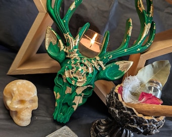 Handcrafted Stag Head Altar Piece Witchy Pagan Decor Woodland Ritual Statue Celtic Deer Spirit Offering Wiccan Nature Altar Decor cernunnos