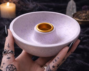 Spell Bowl Candle Holder – Witchy Altar Decor, Ritual Candle Holder, Wiccan Offering Bowl