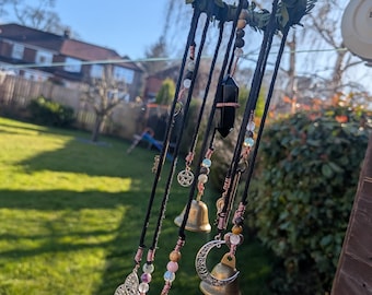 Witch Bells Witchbells Wreath for Protection – Black Obsidian Point, Keys & Charms, Door Hanging Decor lucky charm wind chime