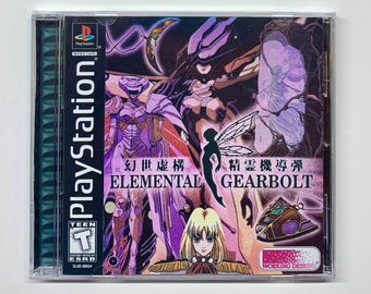 May include: A PlayStation video game case with a purple, pink, and blue design. The game is called "Elemental Gearbolt" and features a female character with a sword and a robot.