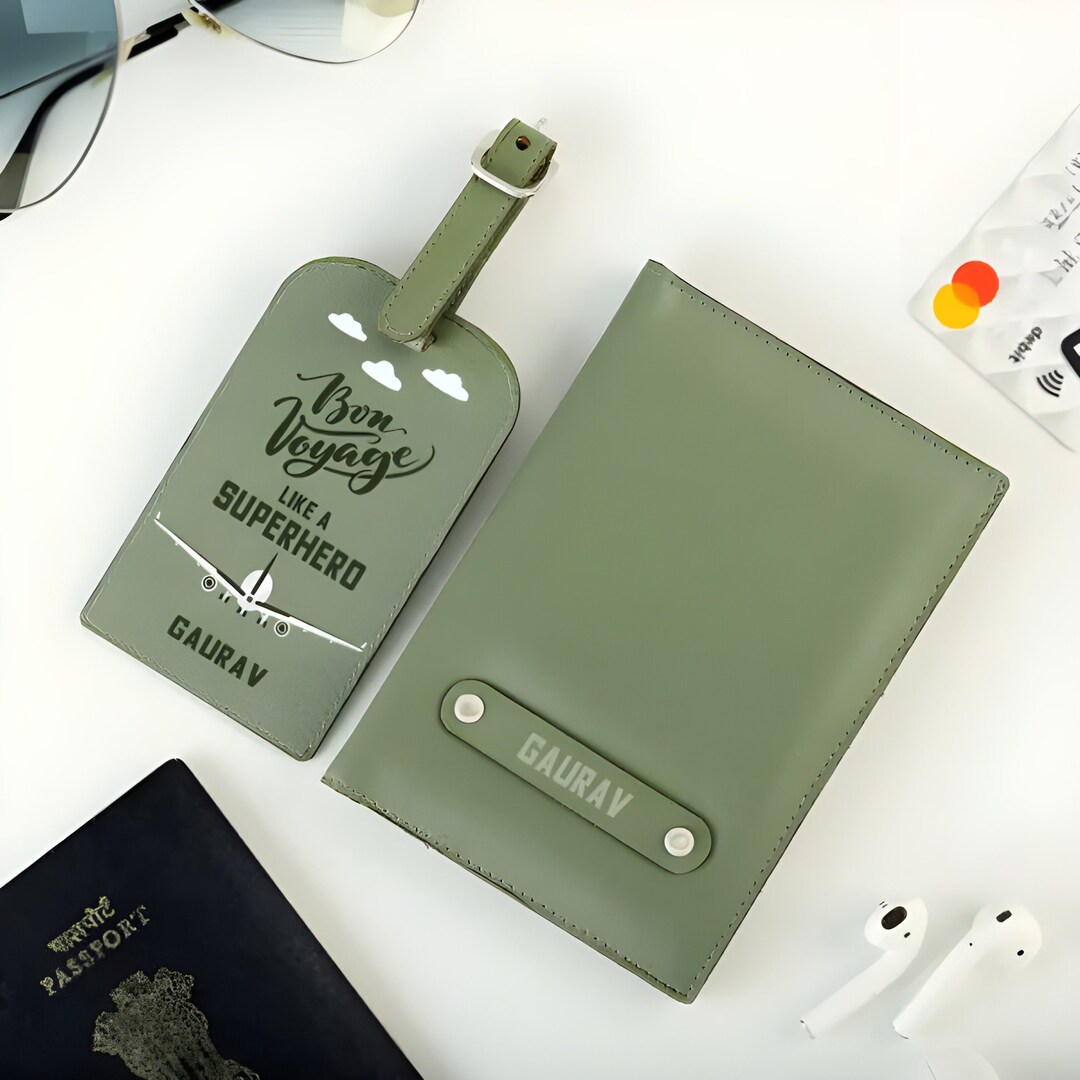 Customized Green Canvas Passport Cover and Luggage Tag, Musthave